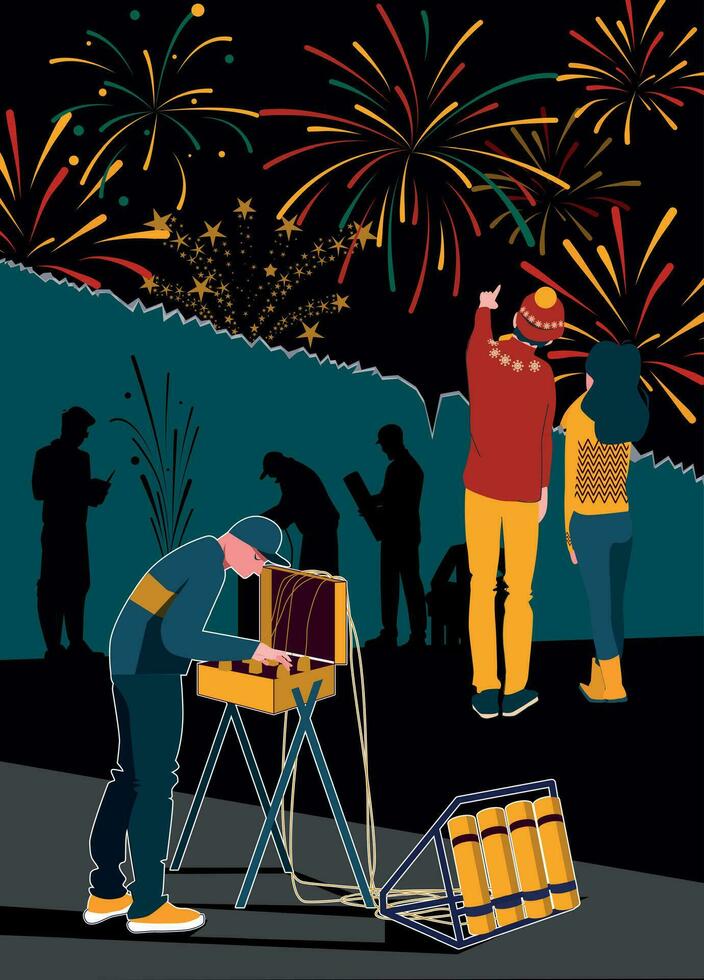 Pyrotechnics Fireworks Launch Flat Collage vector
