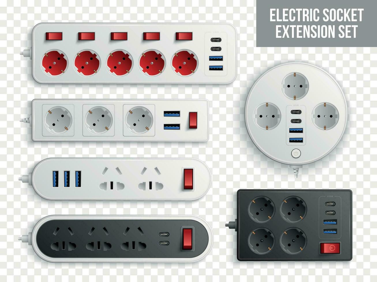 eléctrico enchufe extensión transparente conjunto vector