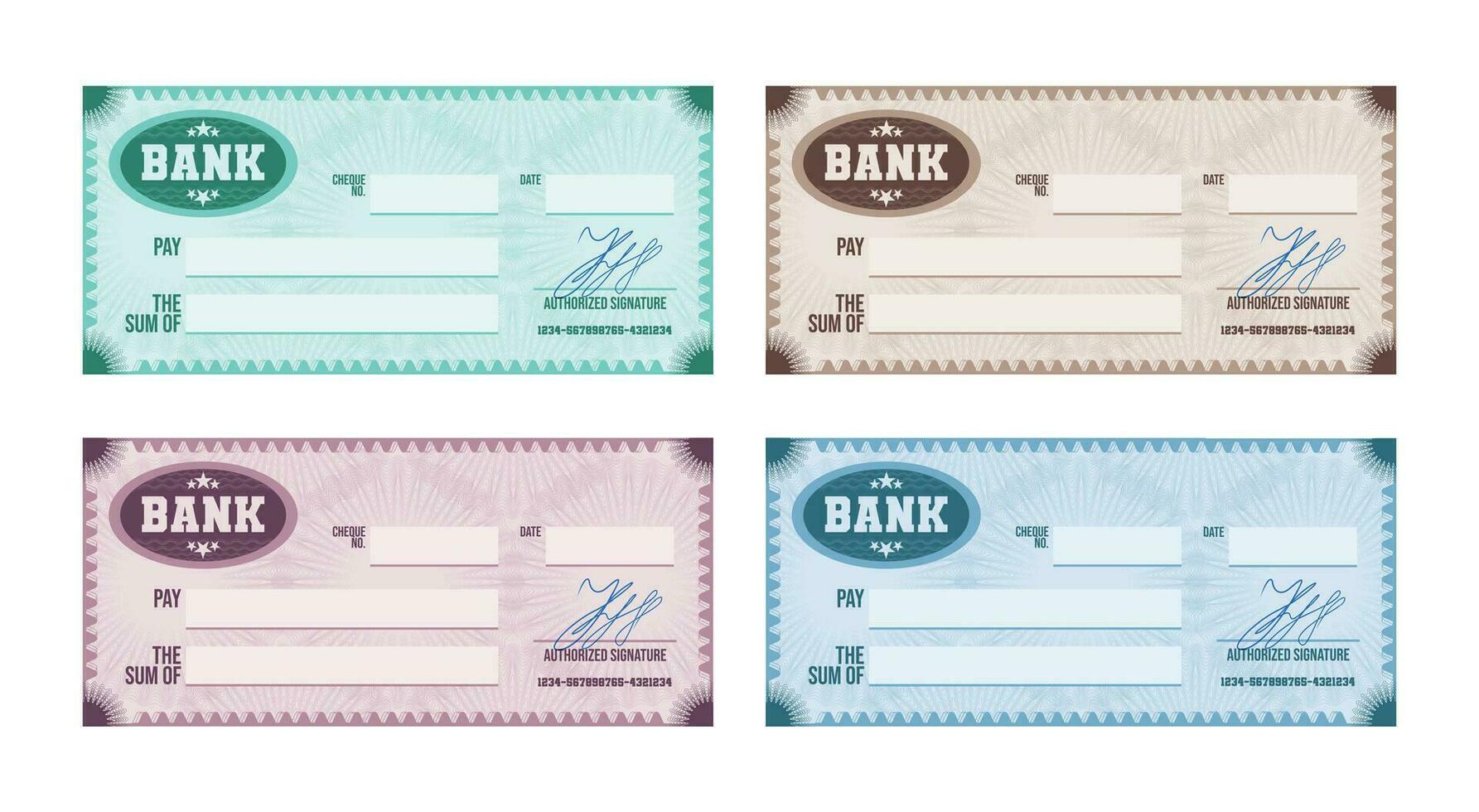 Blank Bank Check Color Set vector