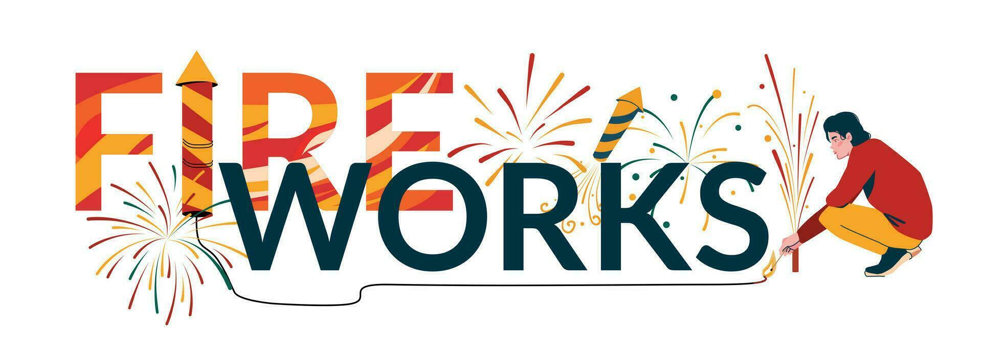 Pyrotechnics Fireworks Launch Flat Text Composition vector