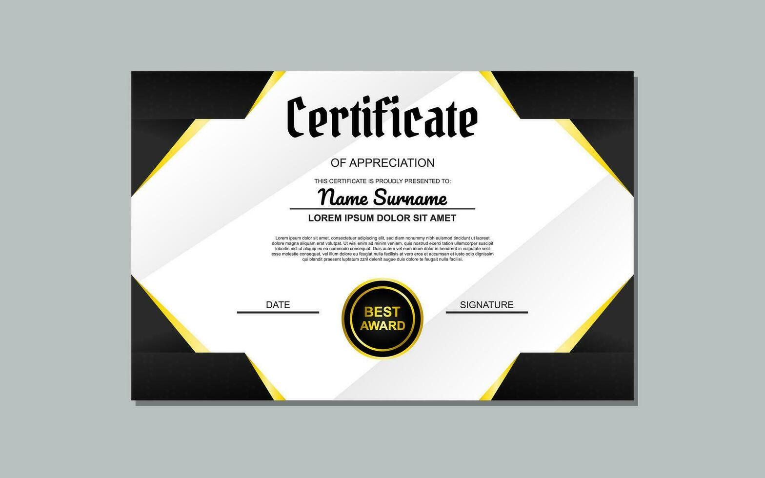 black and gold certificate template design for appreciation. luxury style certificate design. certificate for appreciation of business and education. vector