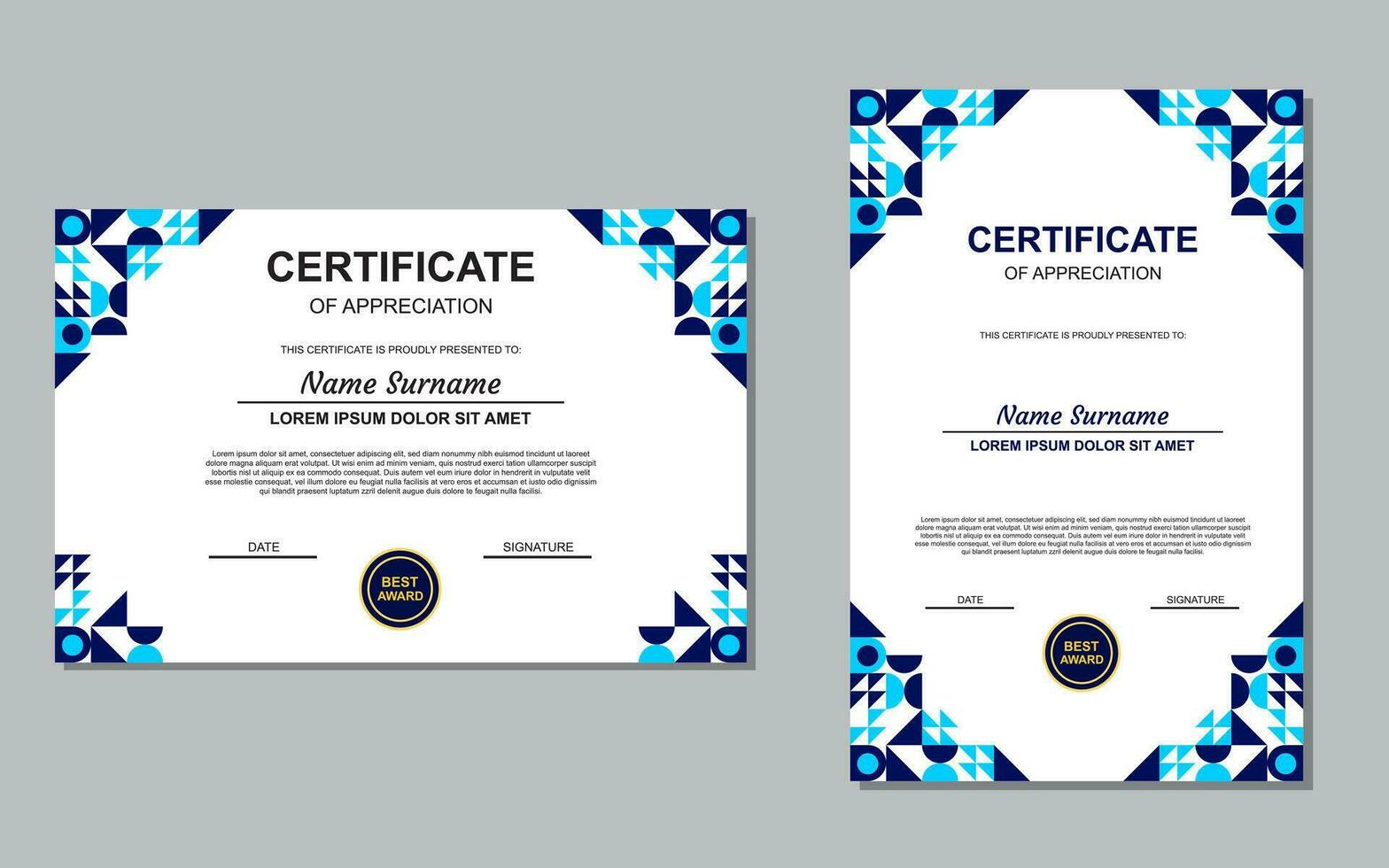 certificate template design in blue for appreciation. modern style certificate design. vector