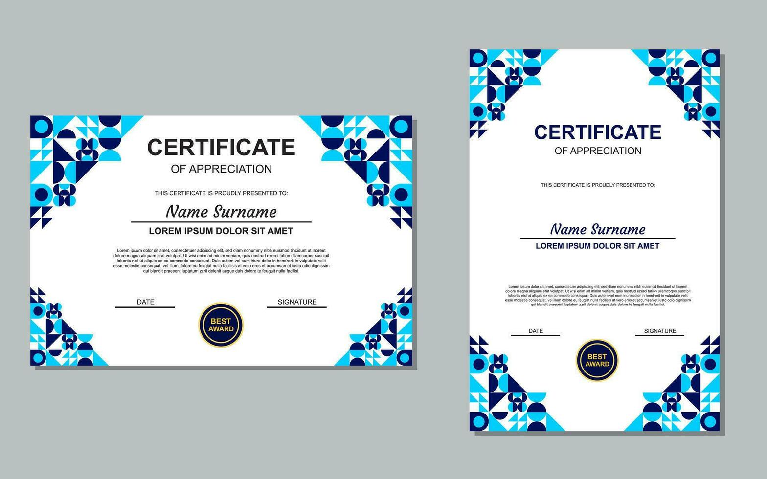 certificate template design in blue for appreciation. modern style certificate design. vector