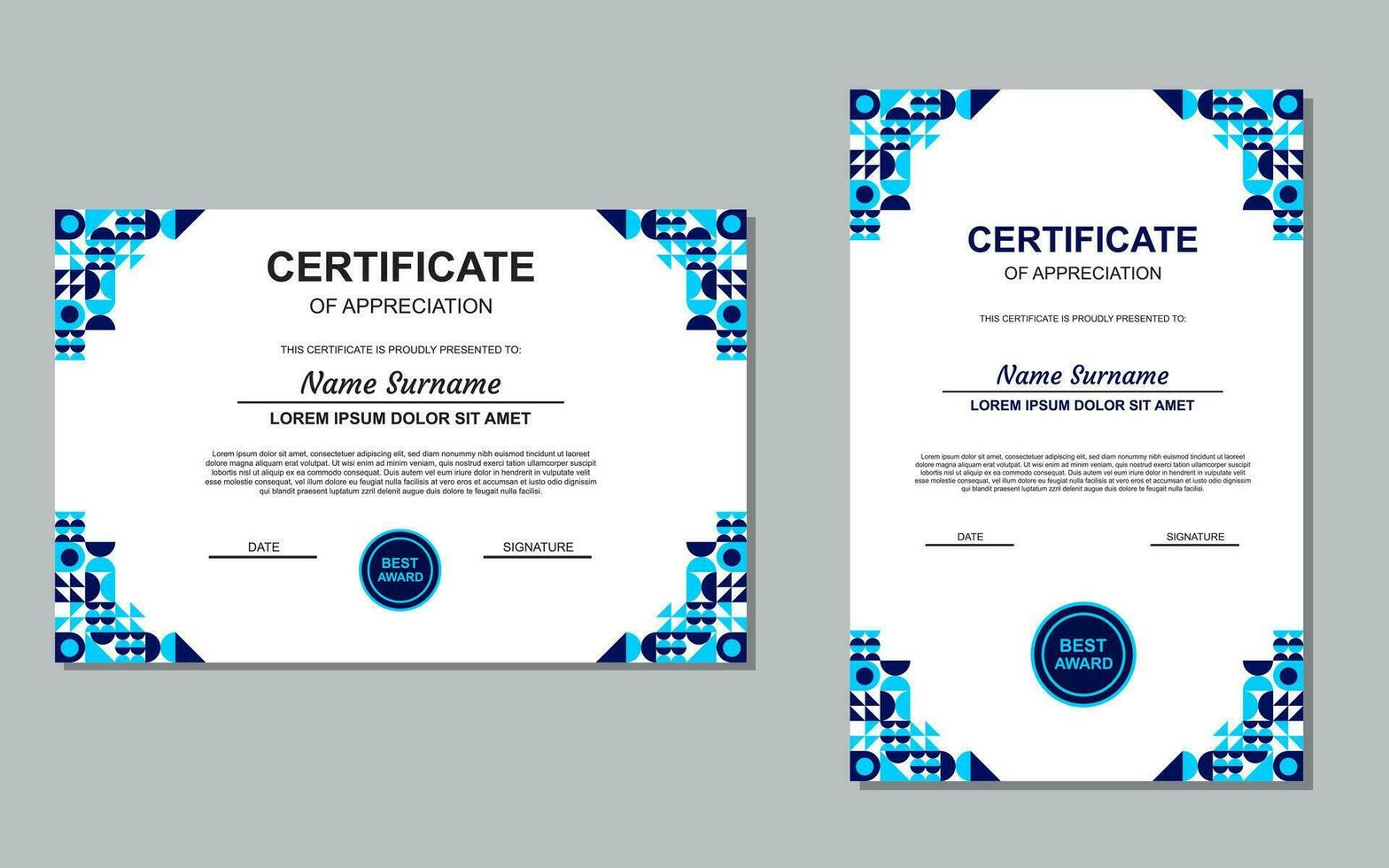 certificate template design in blue for appreciation. modern style certificate design. vector