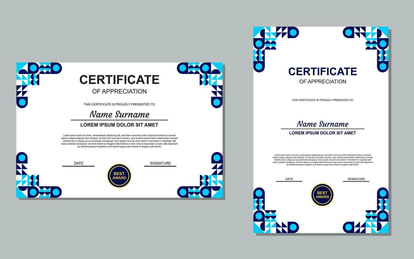 certificate template design in blue for appreciation. modern style certificate design. vector