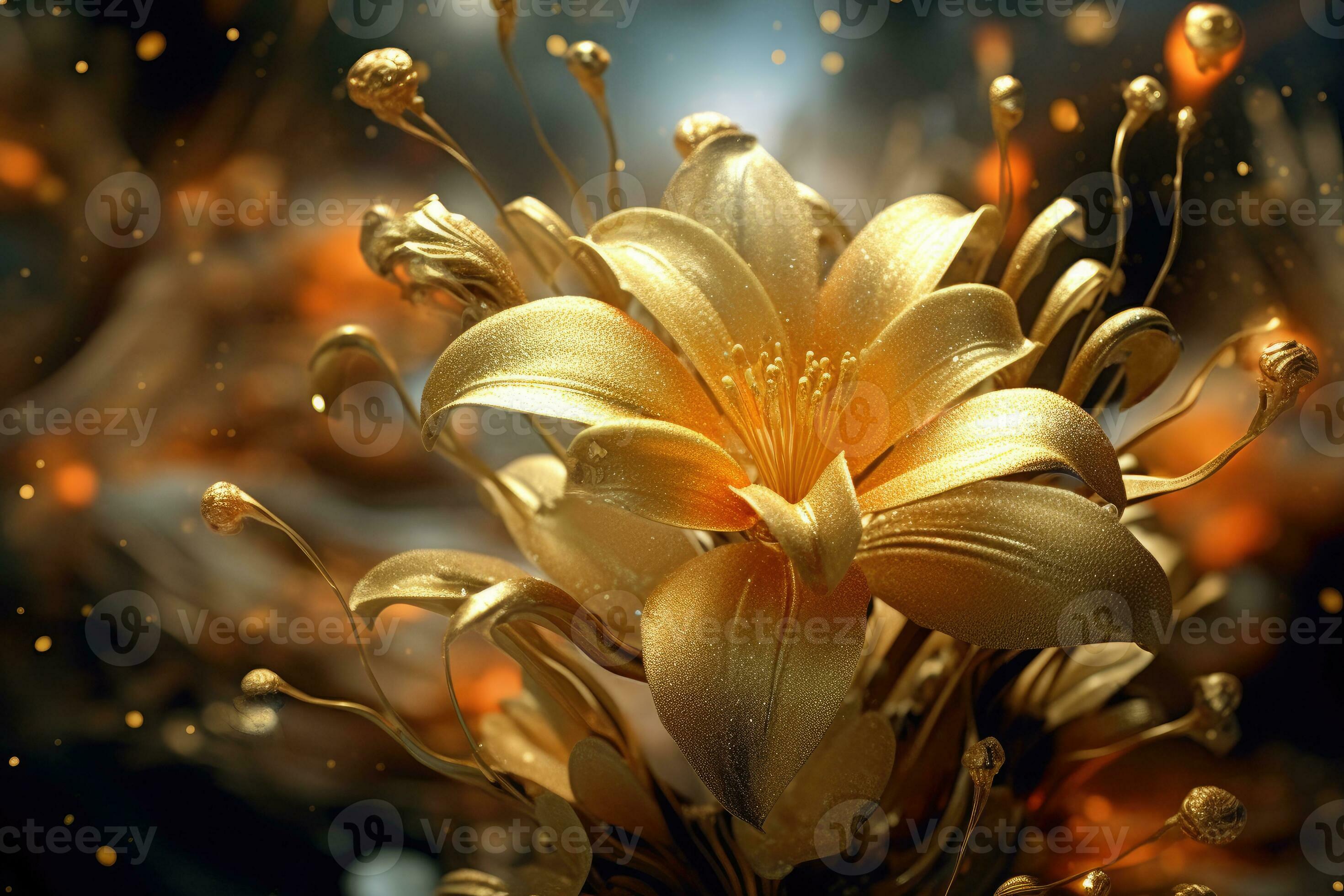 Golden flowers in full bloom with particlesai technology AI Generated