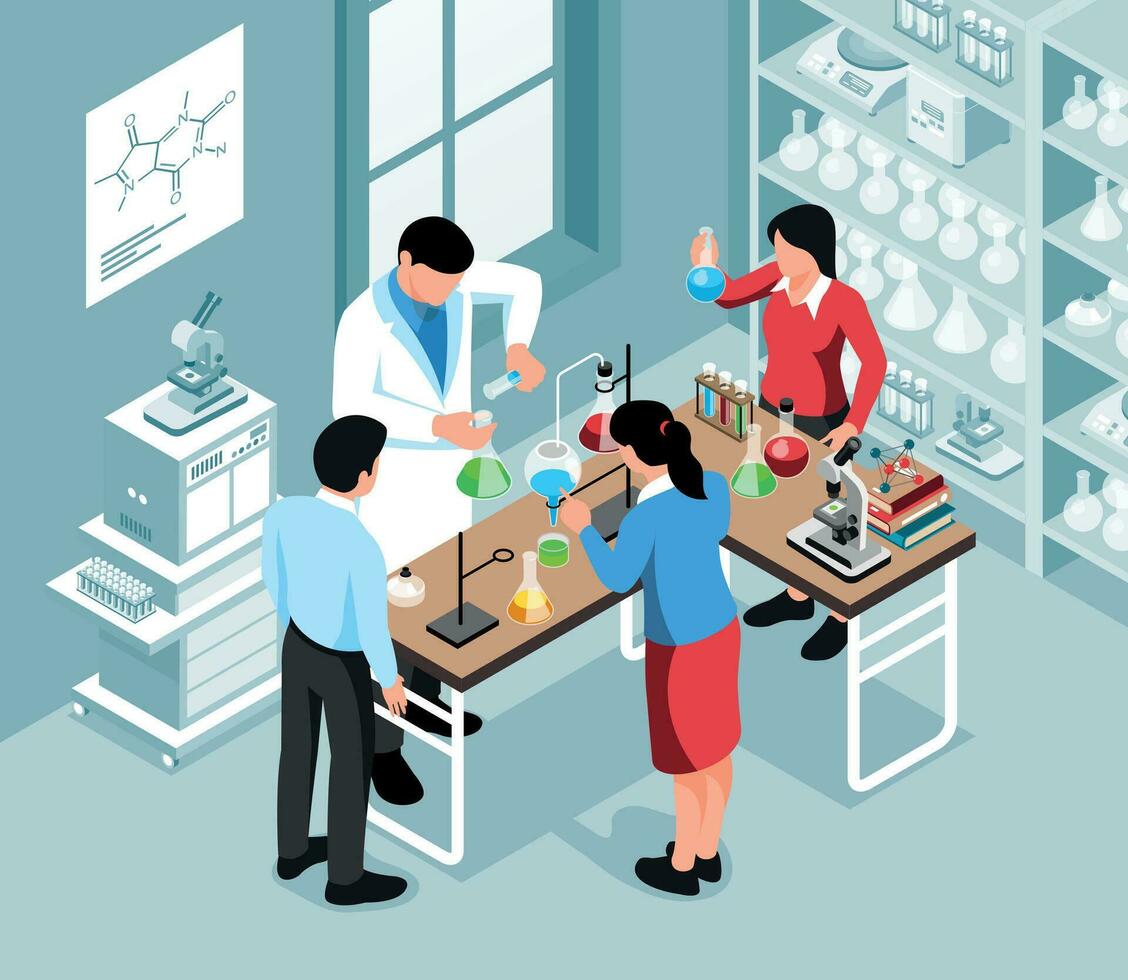 School Science Lab Isometric Background vector