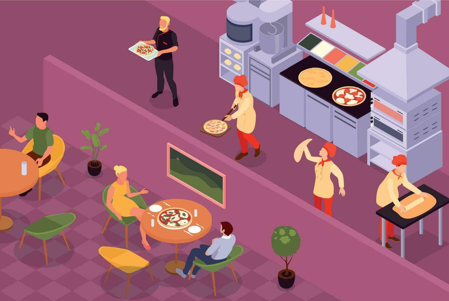 Isometric Pizza Parlor Composition vector