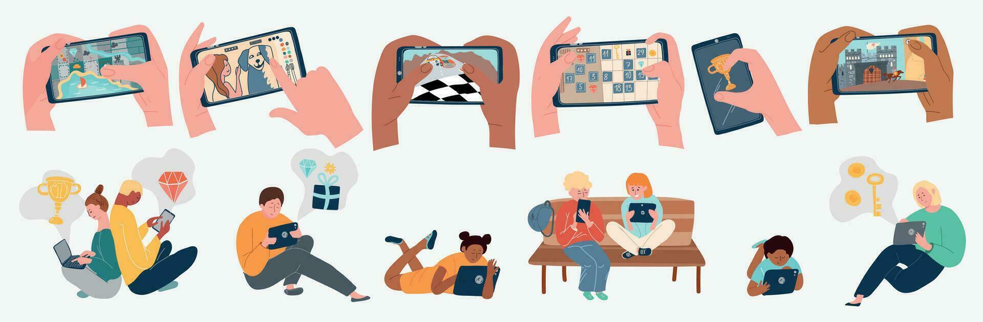 Mobile Games Flat Compositions vector