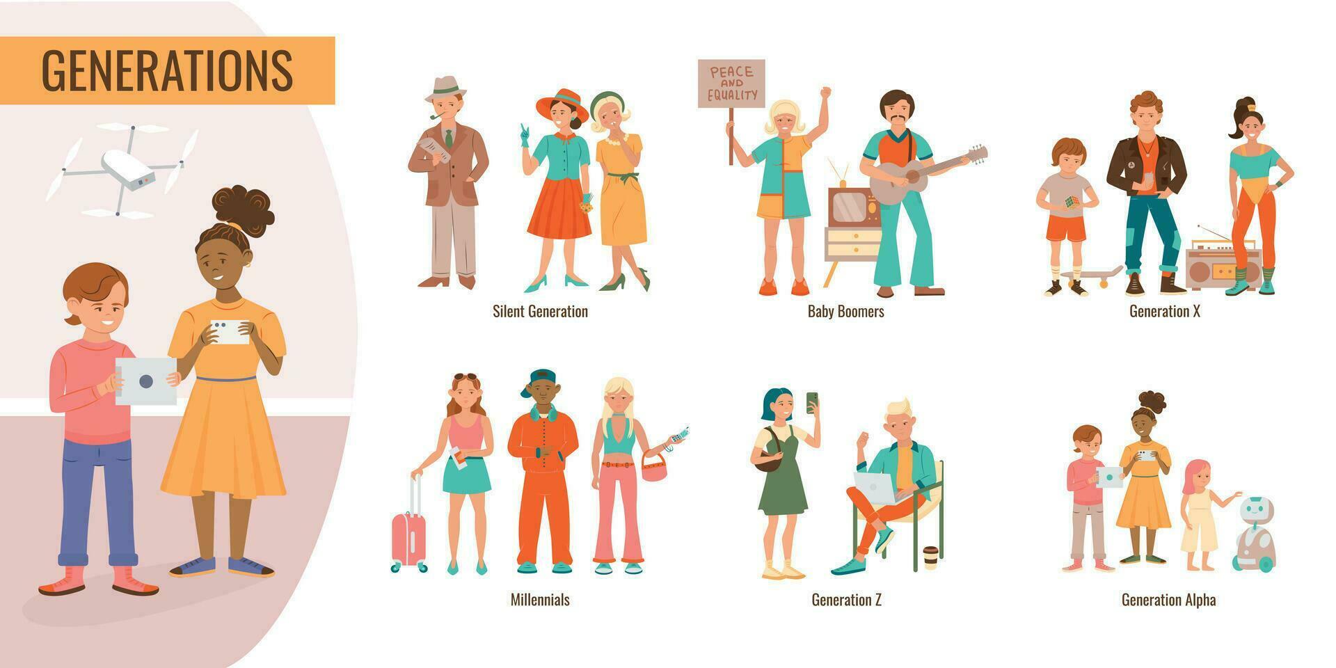 generaciones de personas composiciones vector