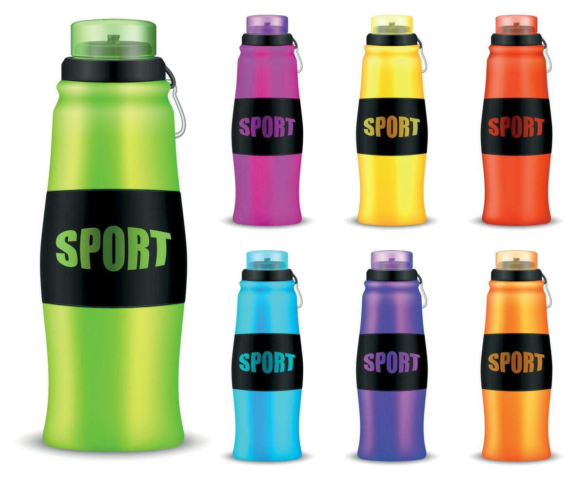 Sport Water Bottle Mockup Realistic Set vector
