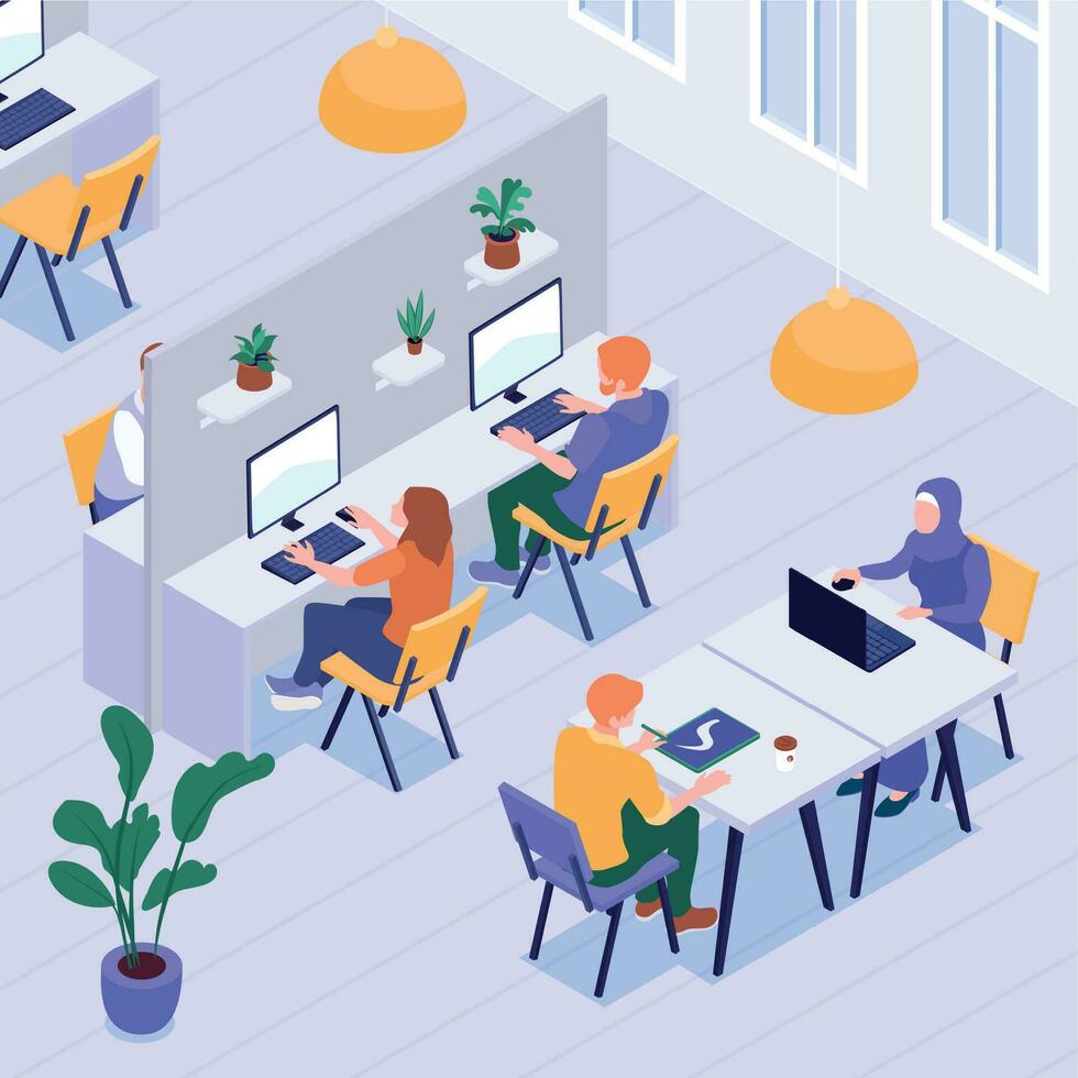 Isometric Freelance Coworking Composition vector