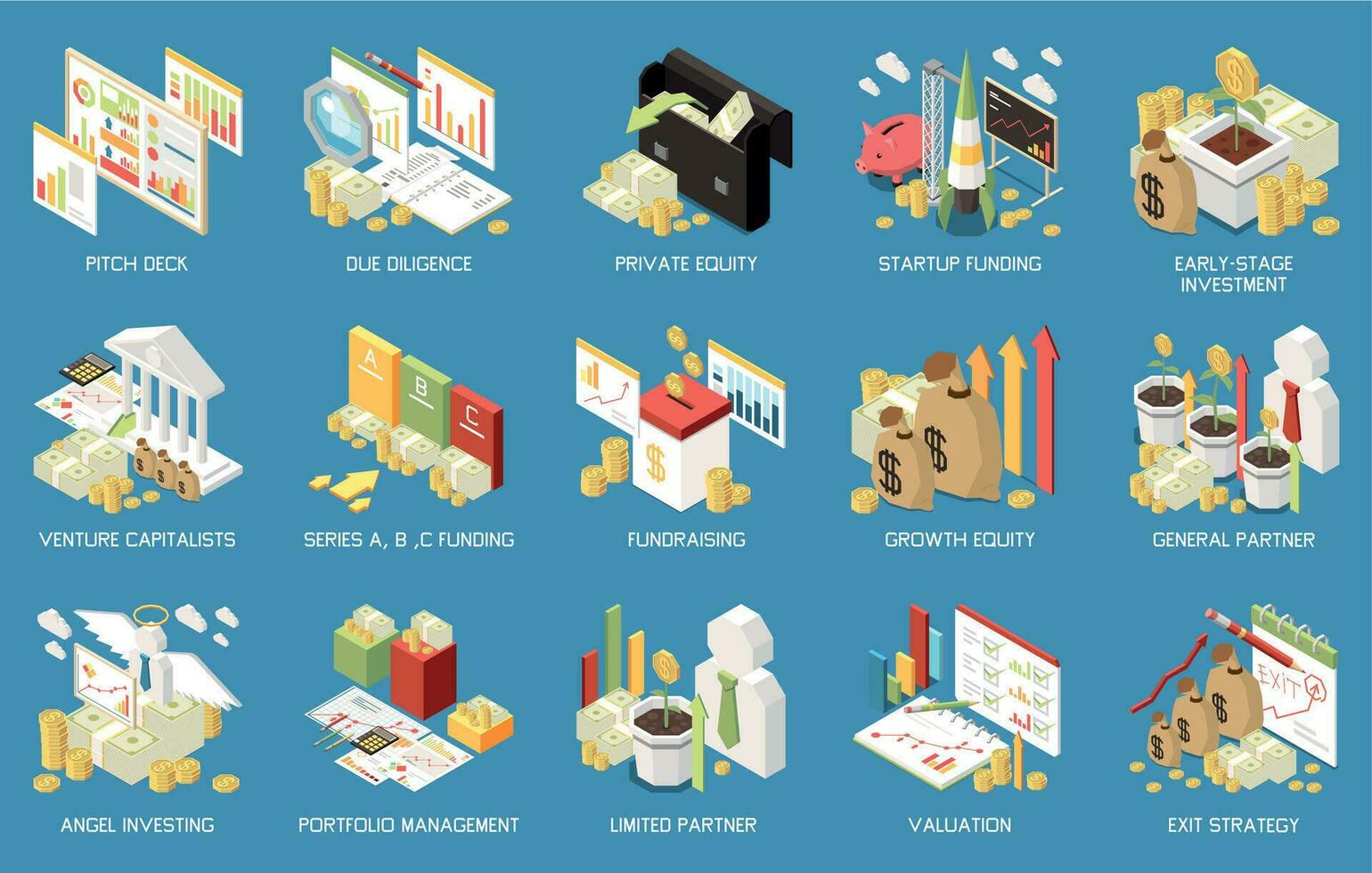 Venture Capital Isometric Compositions vector