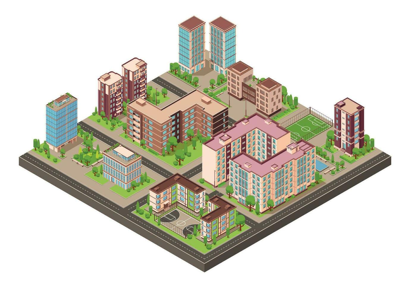 City District Isometric Composition vector