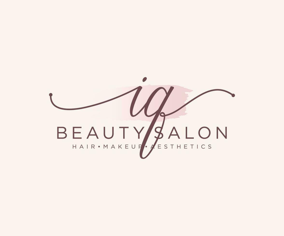 Initial IQ feminine logo collections template. handwriting logo of initial signature, wedding, fashion, jewerly, boutique, floral and botanical with creative template for any company or business. vector