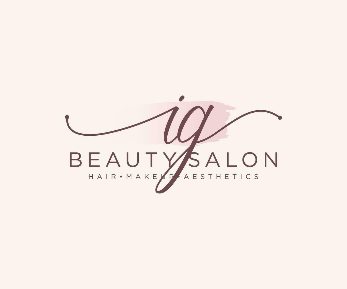 Initial IG feminine logo collections template. handwriting logo of initial signature, wedding, fashion, jewerly, boutique, floral and botanical with creative template for any company or business. vector