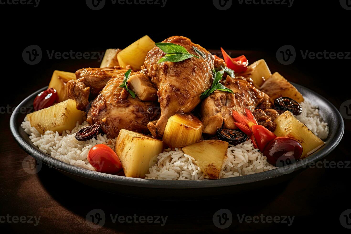 Chicken Biryani with rice and herbs parsley Generative AI photo