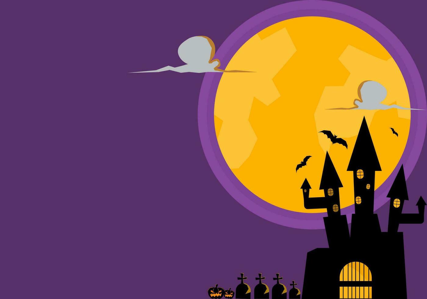 Víspera de Todos los Santos antecedentes. obsesionado castillo entre cementerios en un lleno Luna noche. allí es un Copiar espacio para insertar letras. vector ilustración.