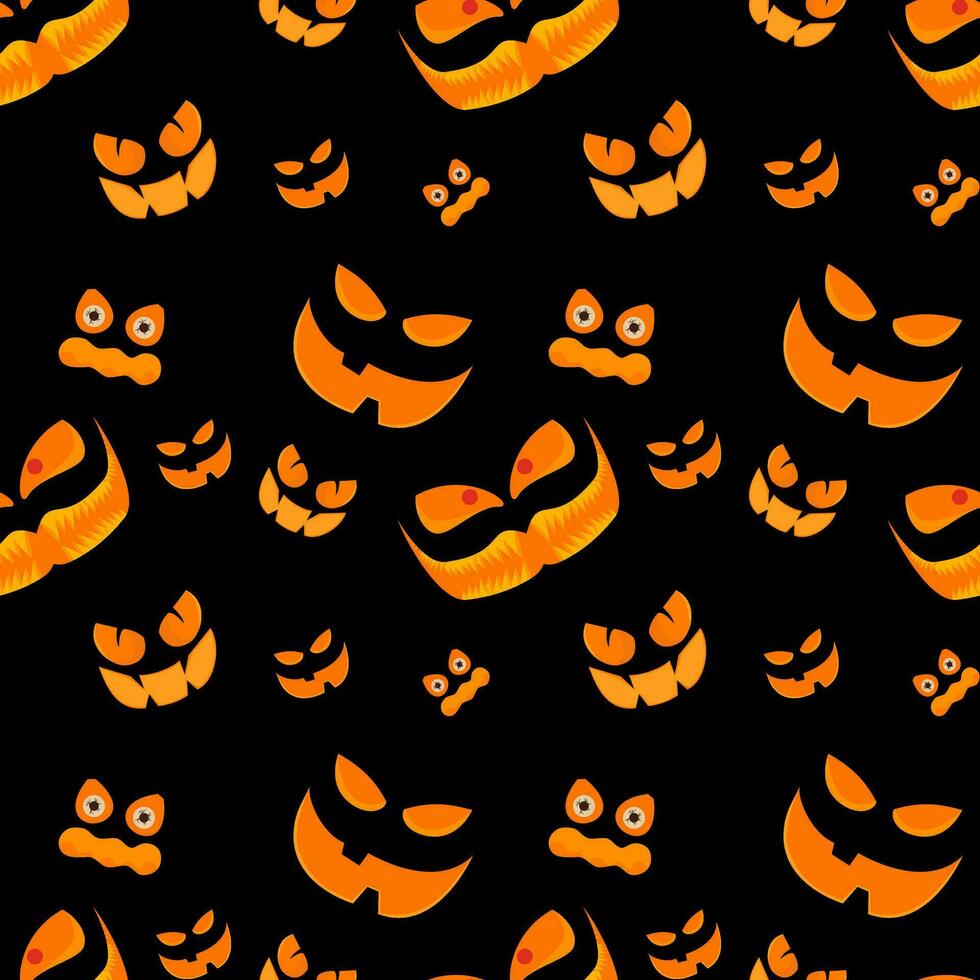 Halloween seamless pattern background.scary face of ghosts.Vector Jack O Lantern pumpkin face on black background. vector