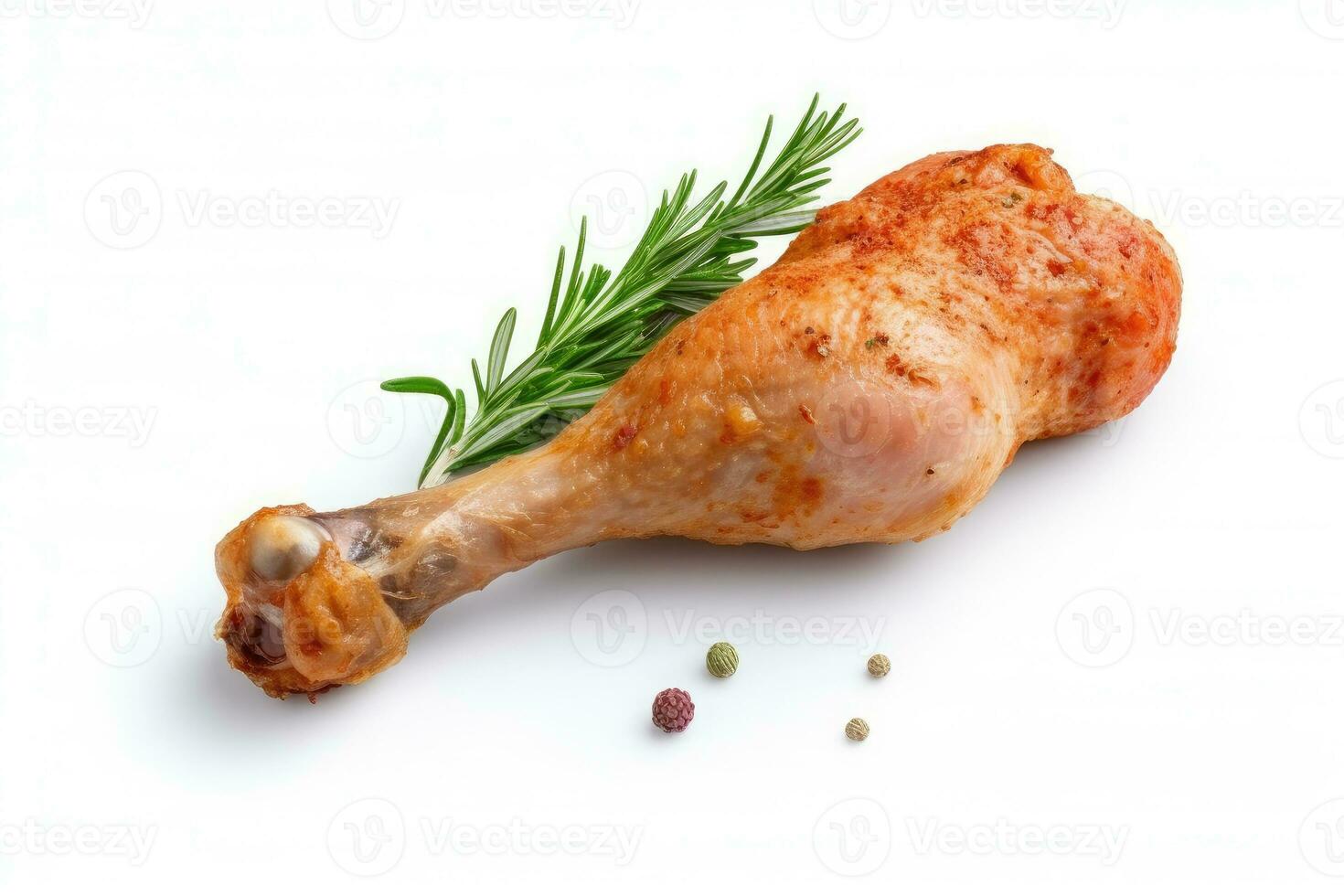 Chicken Drumstick meat and herbs isolated on white, Generative AI photo