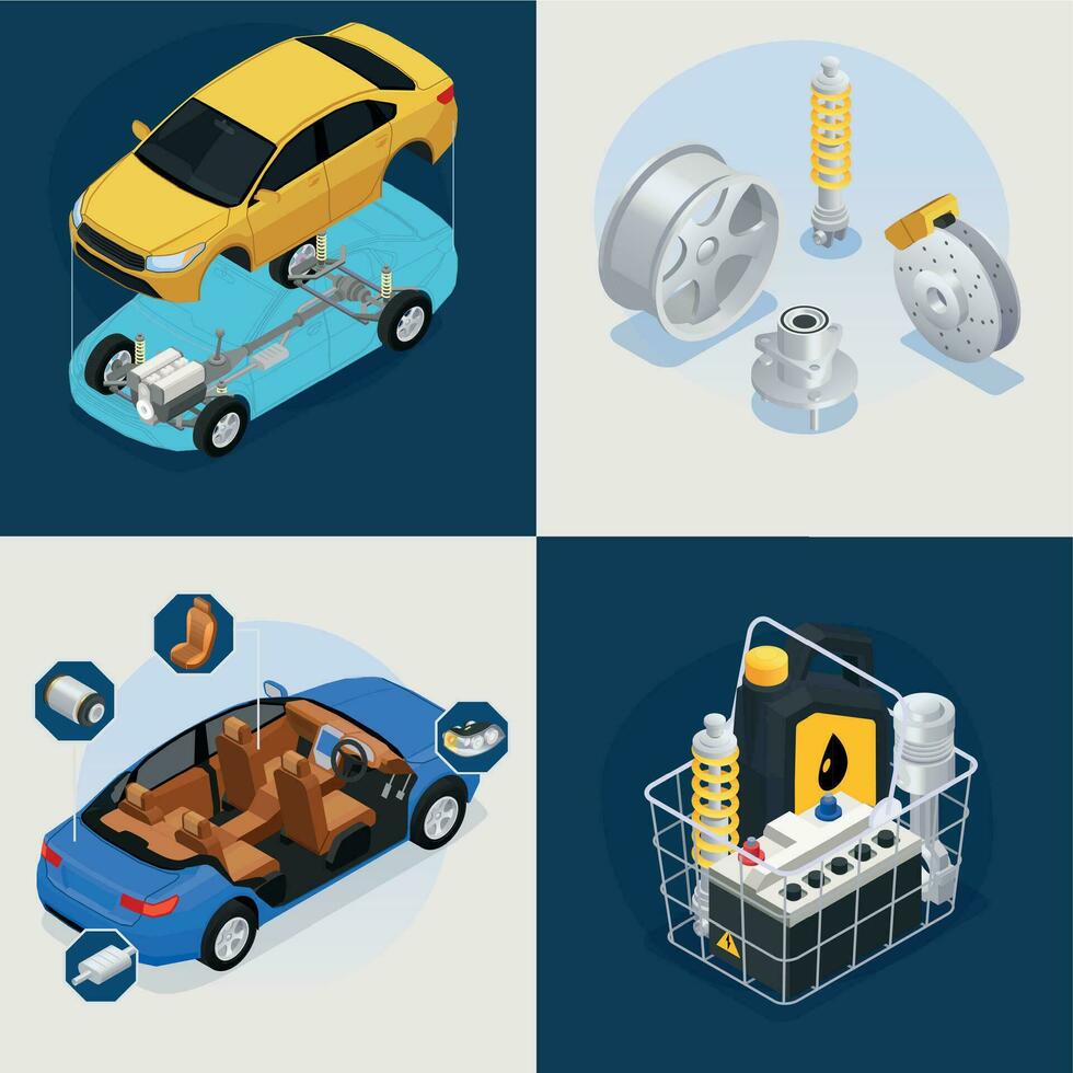 Car Parts Isometric vector