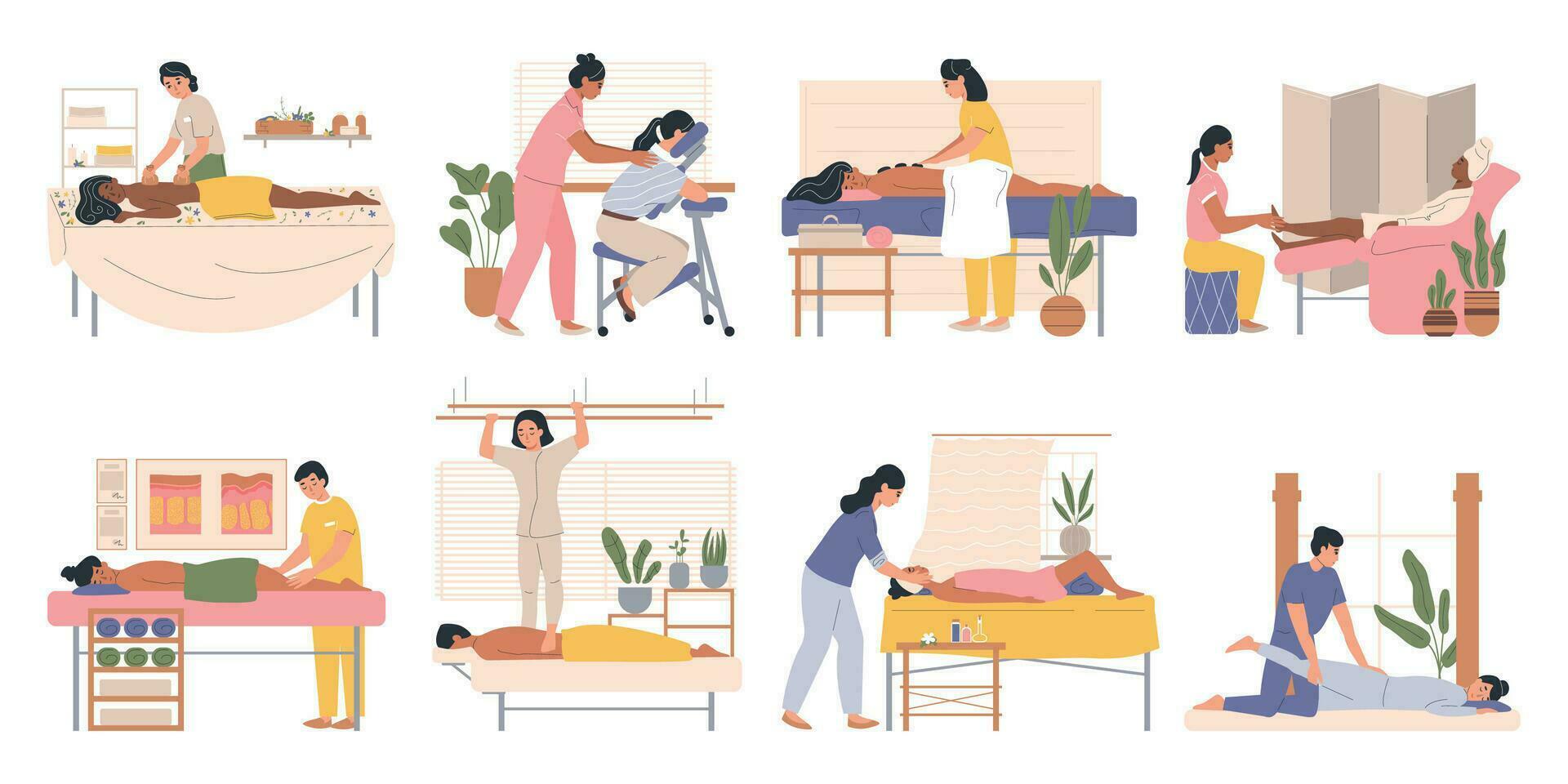 Massage Types Flat Compositions vector