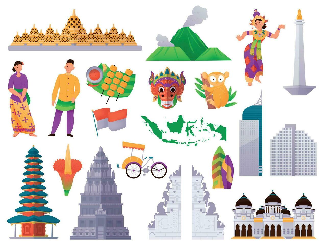 Indonesia Flat Set vector