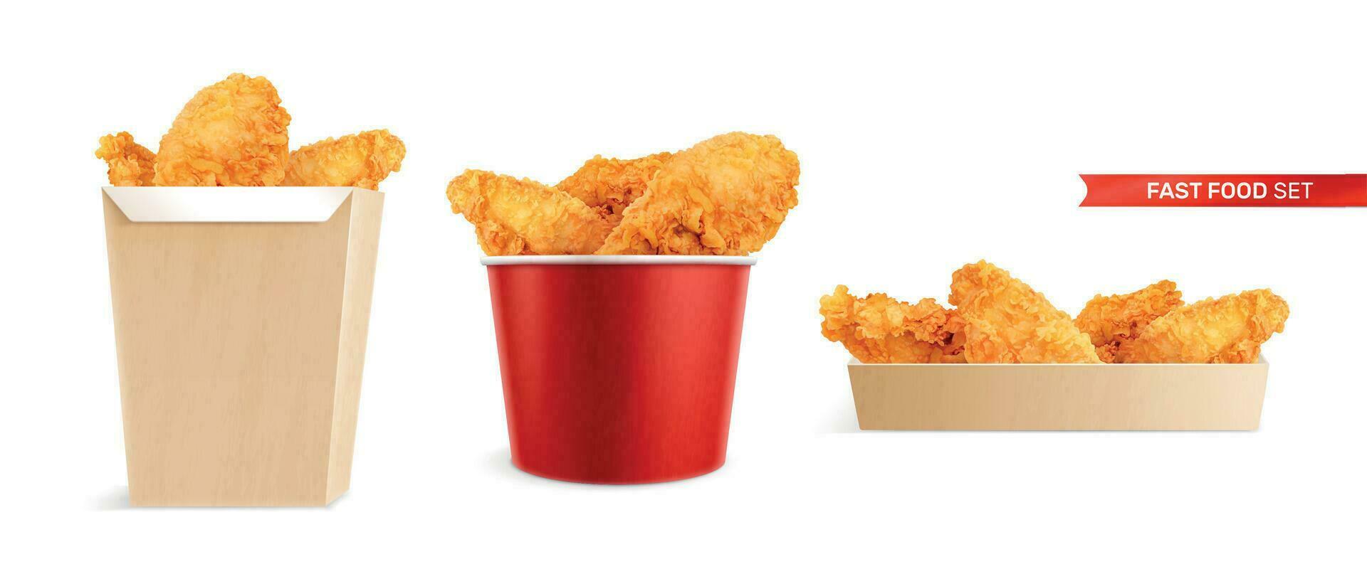 Chicken Buckets Realistic Set vector