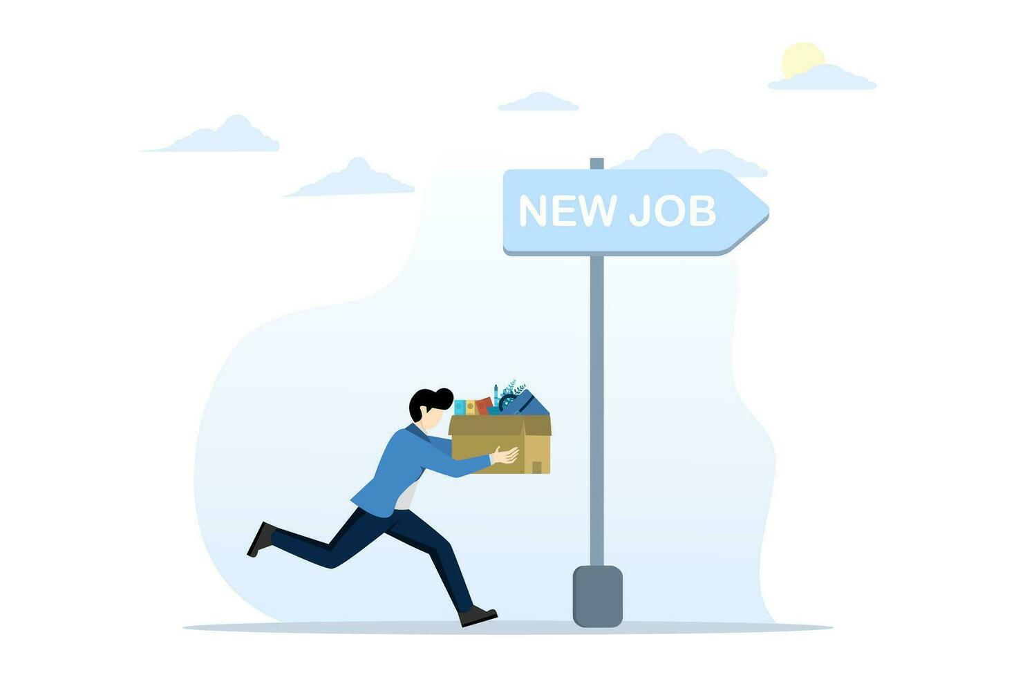 concept of change to a new job, career or opportunity, new challenge to success, increase or advancement, recruitment or employment, entrepreneurial employee brings change to a new job opportunity. vector