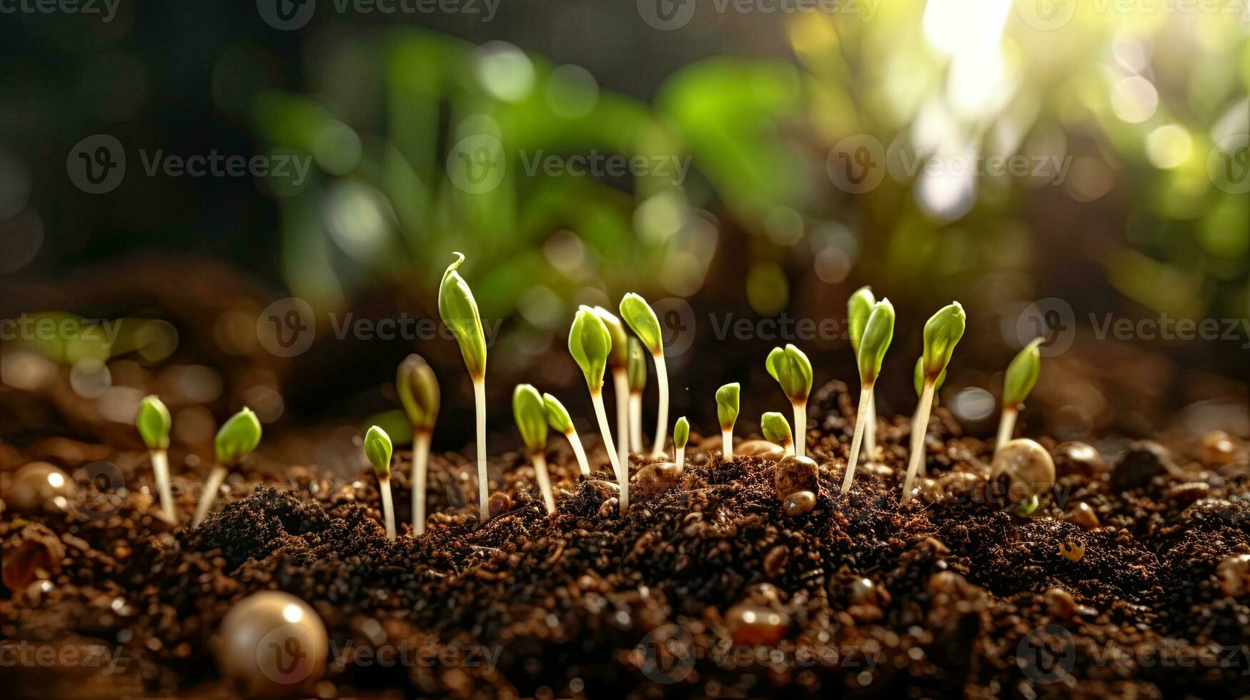 Germinating Seeds of Vegetable on the Earth in various seasons, AI Generated photo