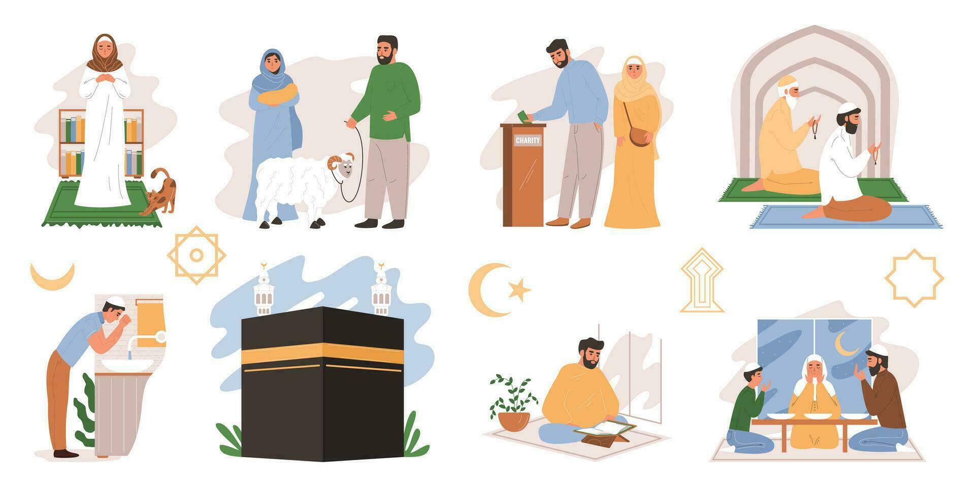 Islam Religion Flat Set vector