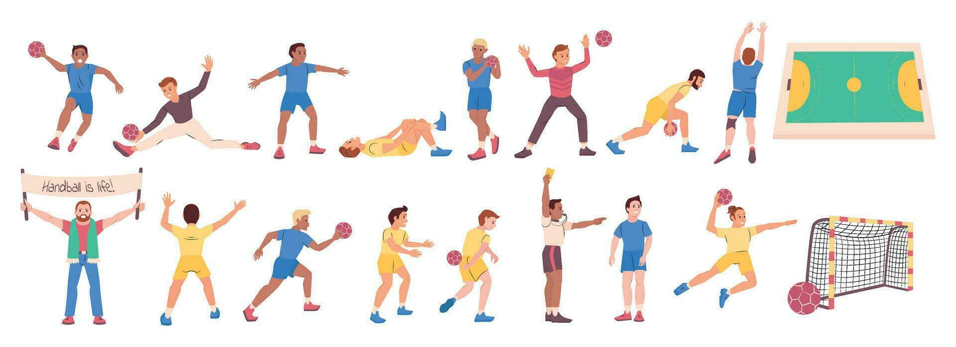 Flat Handball Players Set vector