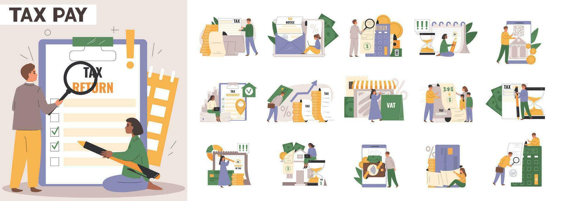 Tax Pay Flat Icons vector