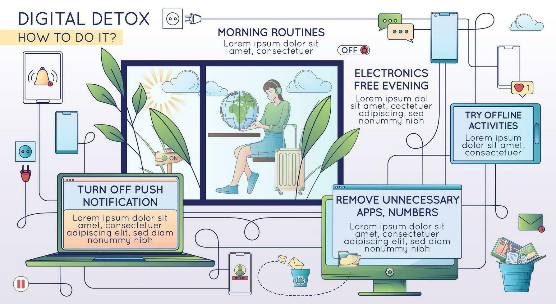 Digital Detox Tips Composition vector