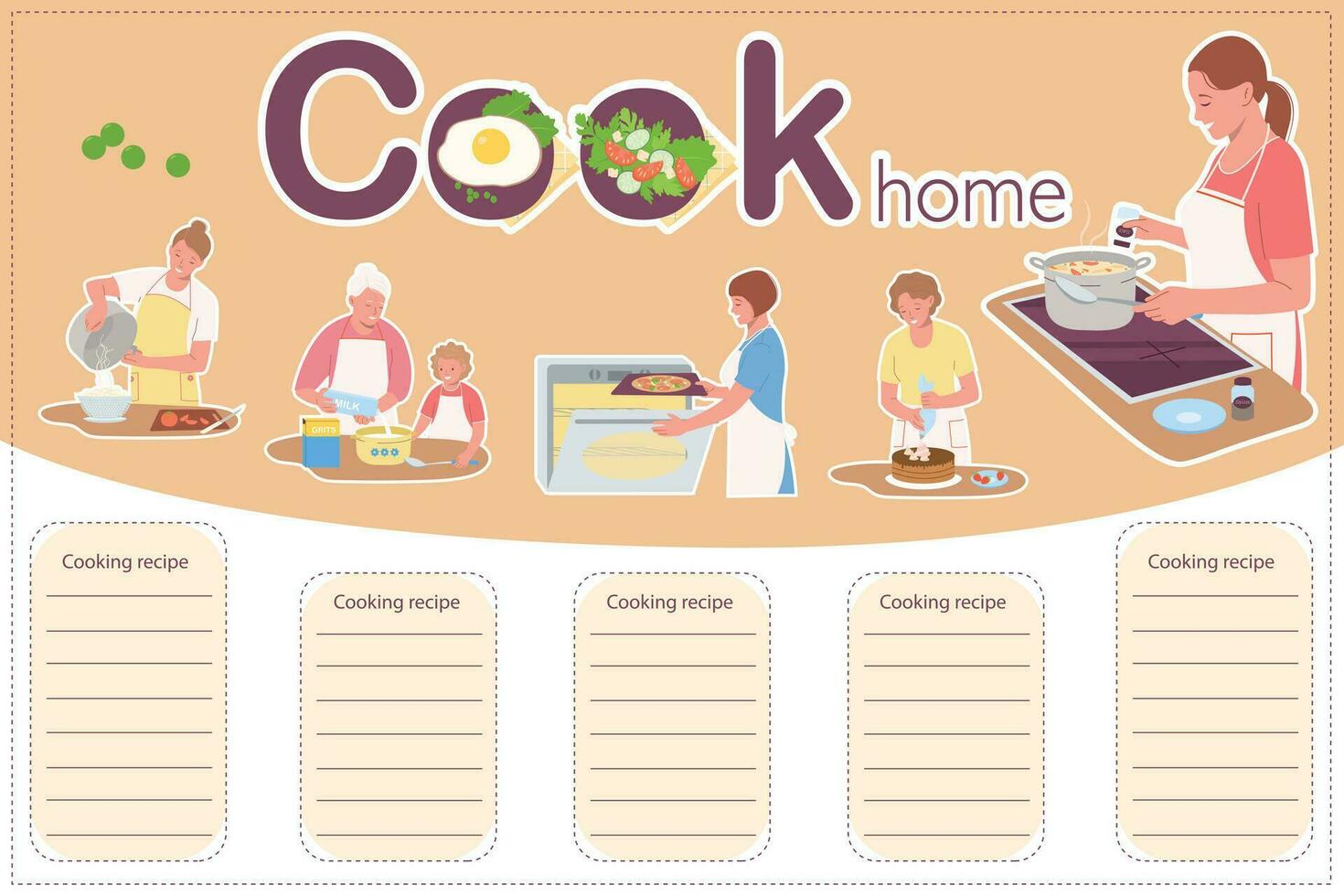 Cocinando hogar plano infografia vector