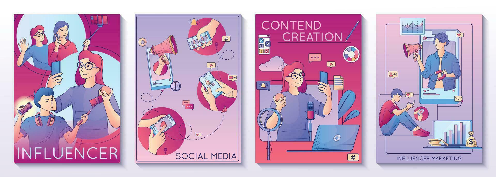 Influencer Marketing Vertical Compositions vector