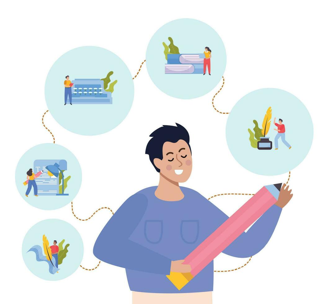 Writers Dreams Flat Compositions vector