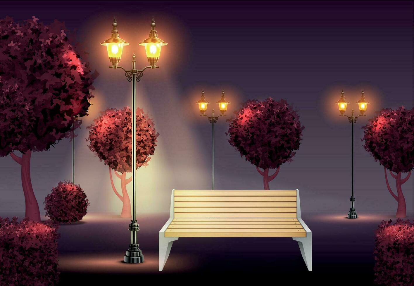 Realistic Lanterns In Park vector