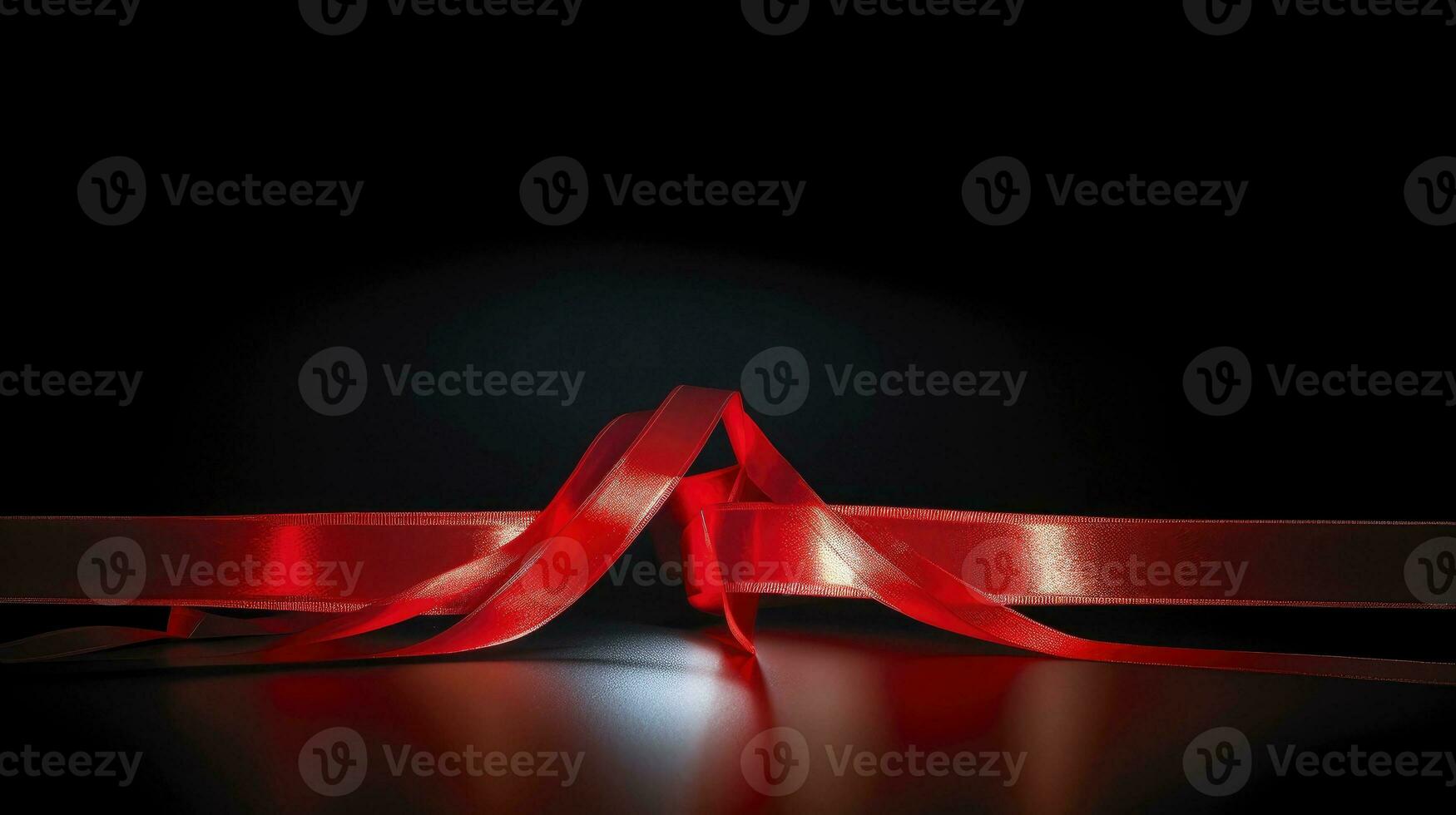 Red ribbon on dark background, World AIDS Day, concept of helping those in need, Generative AI illustration photo