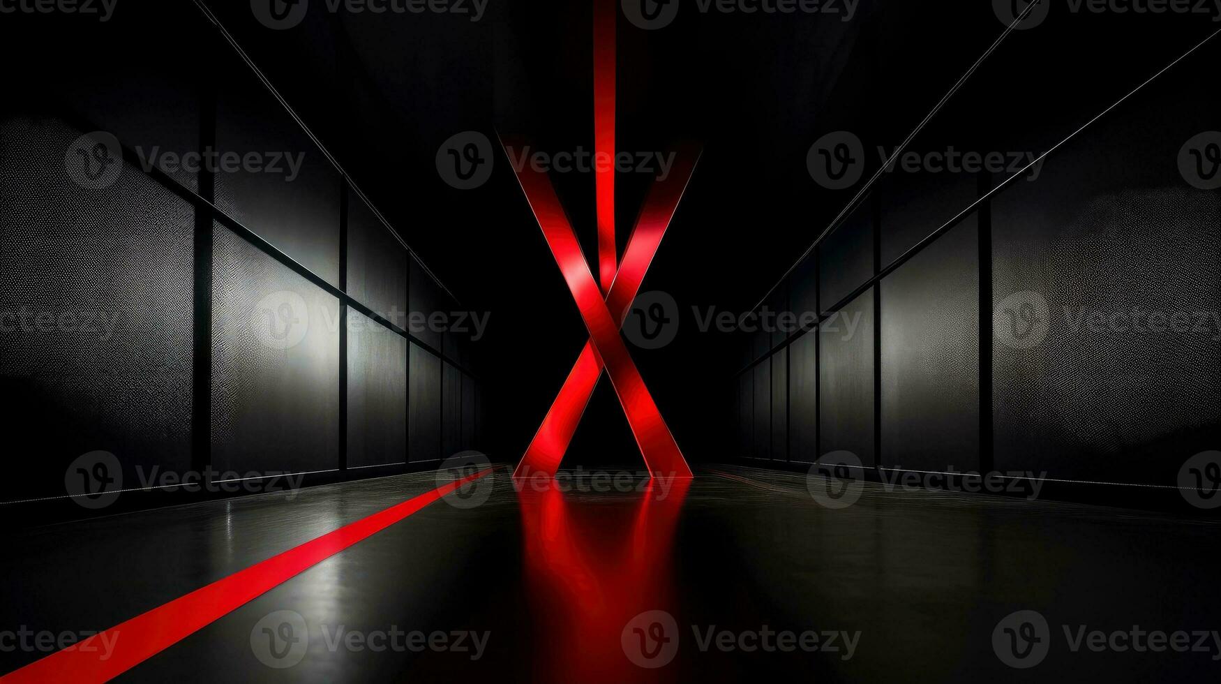 Red ribbon on dark background, World AIDS Day, concept of helping those in need, Generative AI illustration photo