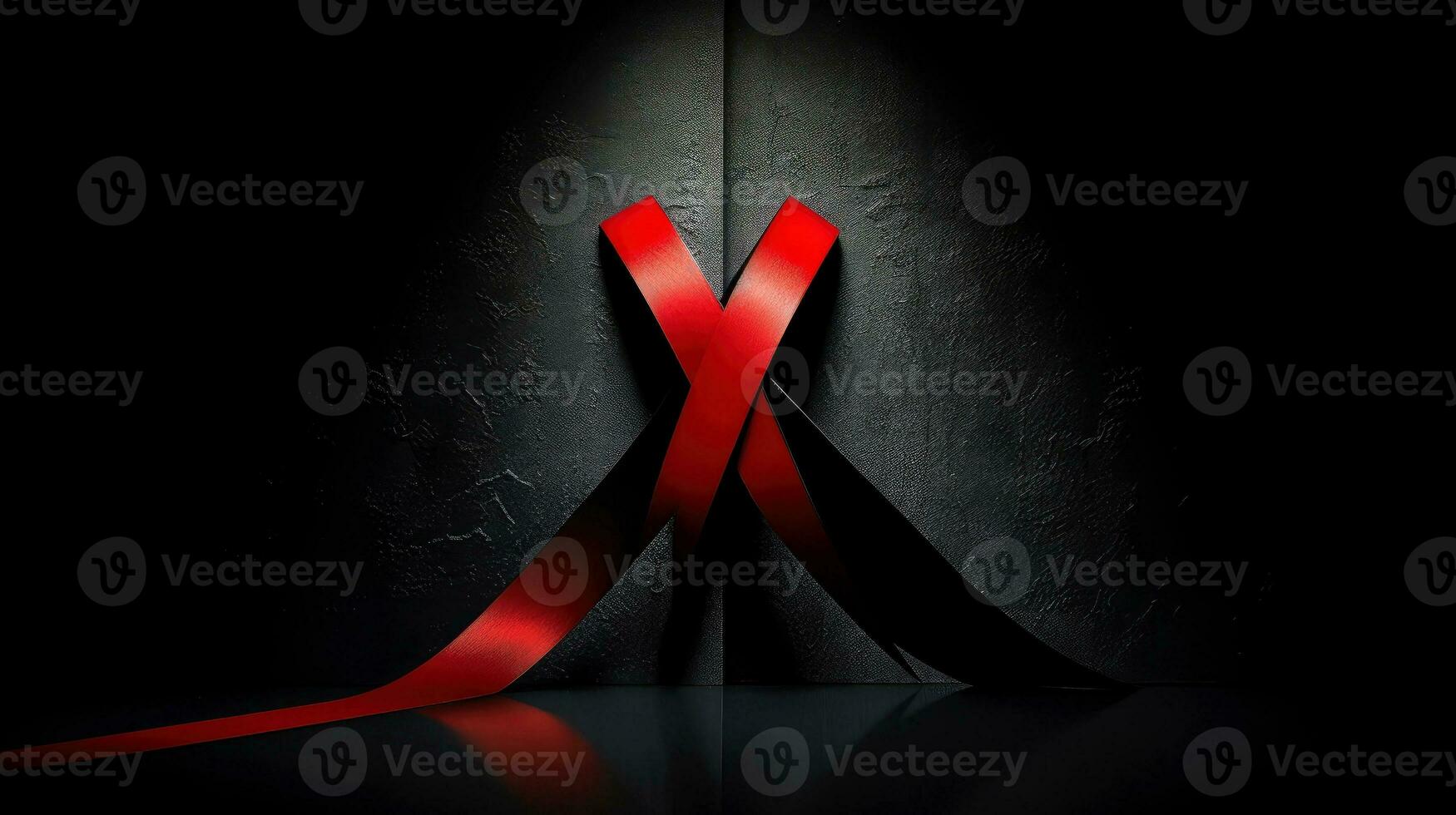 Red ribbon on dark background, World AIDS Day, concept of helping those in need, Generative AI illustration photo