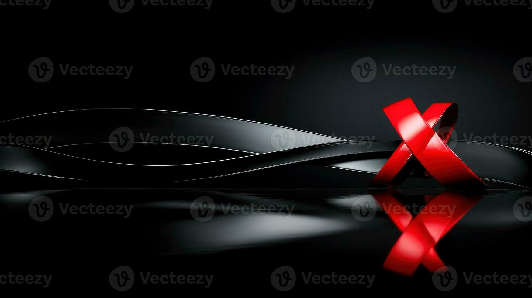 Red ribbon on dark background, World AIDS Day, concept of helping those in need, Generative AI illustration photo