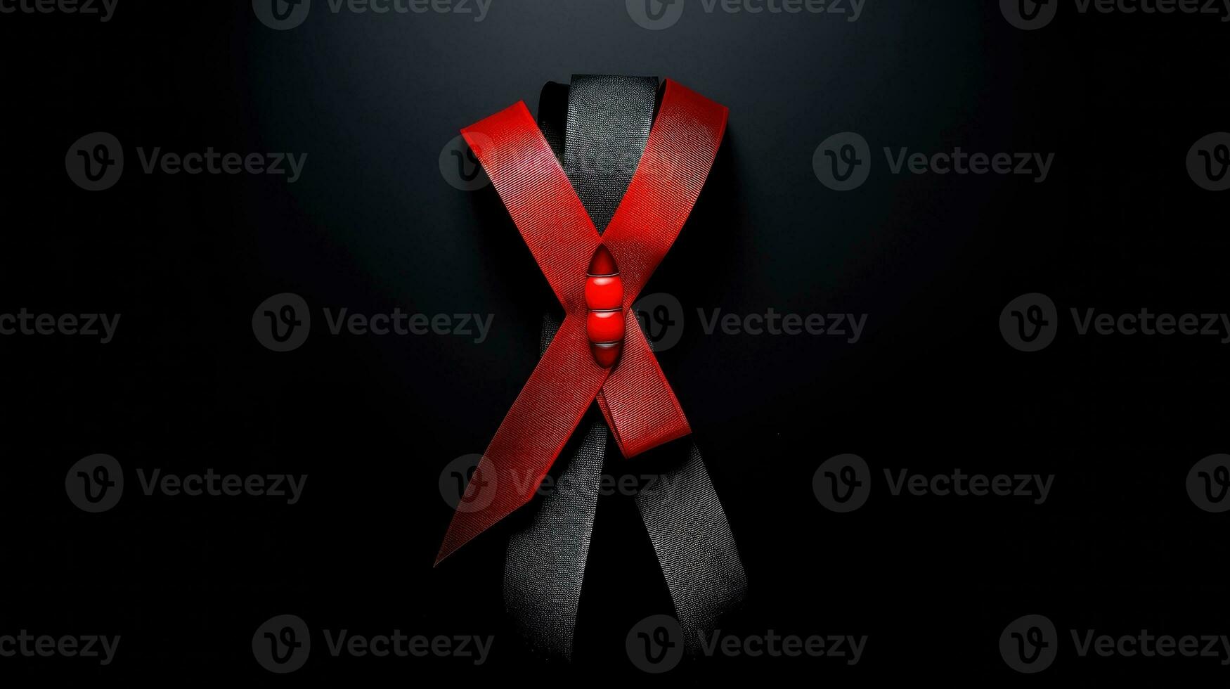 Red ribbon on dark background, World AIDS Day, concept of helping those in need, Generative AI illustration photo