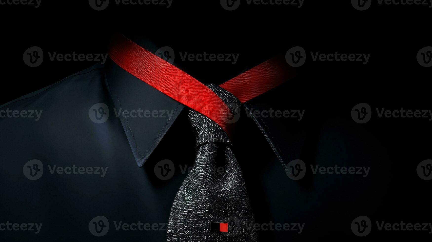 Red ribbon on dark background, World AIDS Day, concept of helping those in need, Generative AI illustration photo