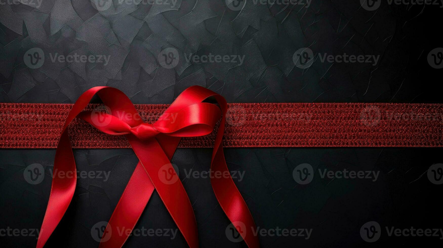 Red ribbon on dark background, World AIDS Day, concept of helping those in need, Generative AI illustration photo