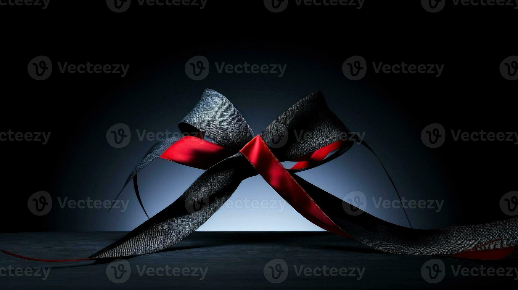 Red ribbon on dark background, World AIDS Day, concept of helping those in need, Generative AI illustration photo