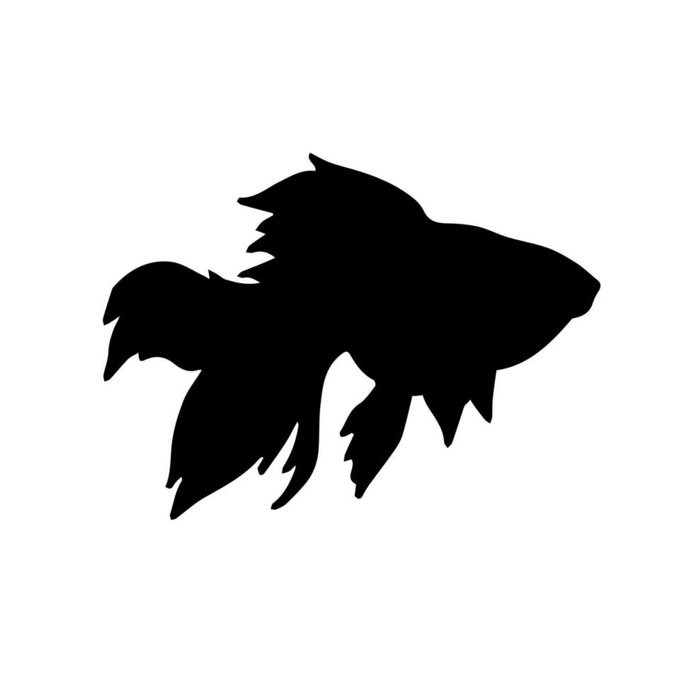 Vector flat black silhouette of golden fish