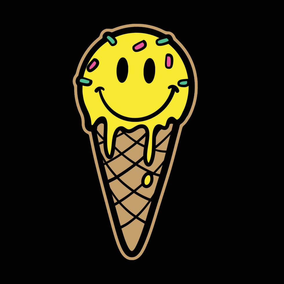 Vector Dripping Ice Cream Emoticon Streetwear Cartoon Illustration