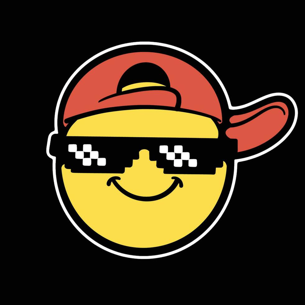 Vector Cool Emoticon with Hat Streetwear Cartoon Illustration