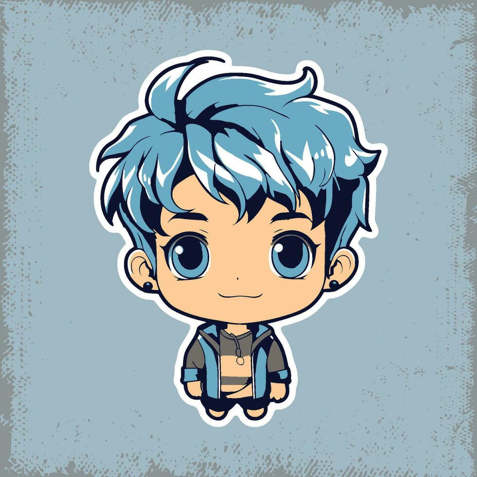 A Charming Chibi Boy with Blue Hair vector